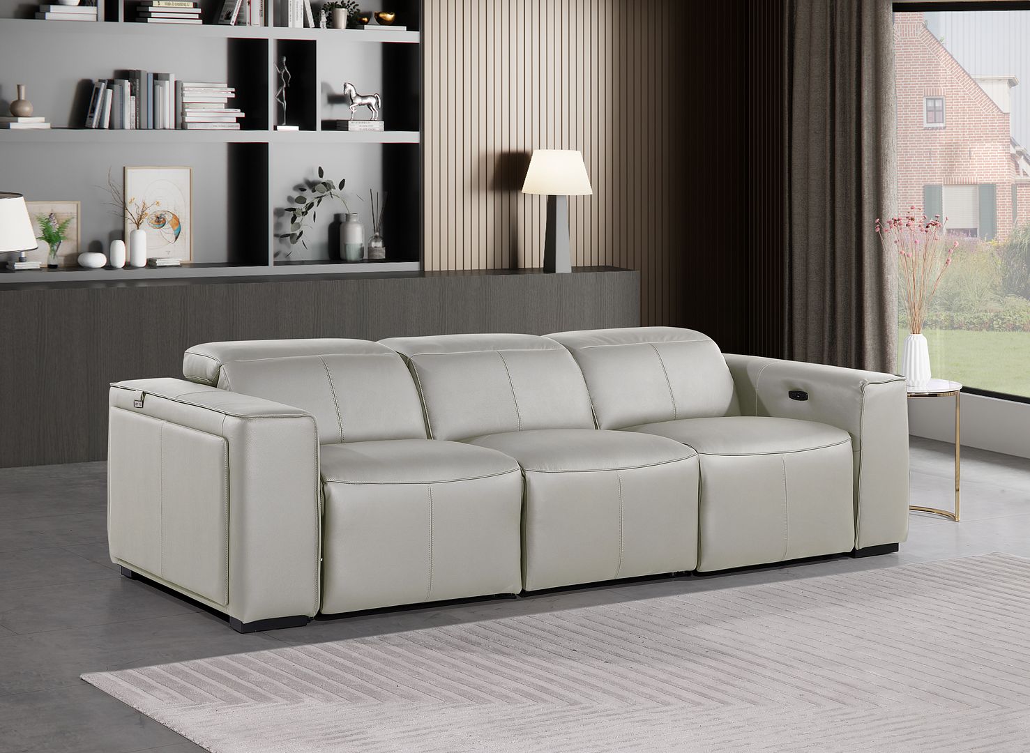 1224 Divanitalia 3-Piece Modular Power Reclining Sofa in Top Grain Italian Leather with 3 Power Recliners & Power Headrests - Light Grey