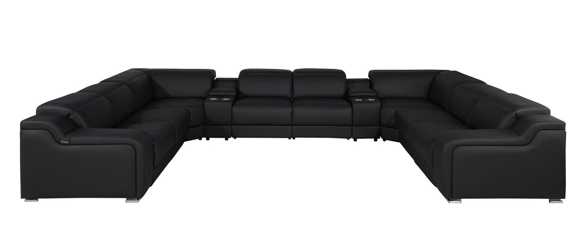 1116 Divanitalia 10-Piece U-Shaped Sectional Sofa in Top Grain Italian Leather with 4 Power Recliners & Power Headrests - Black - SKU 1116-BLACK-10PC-4PWR-U-SECTIONAL-GROUP - view 3