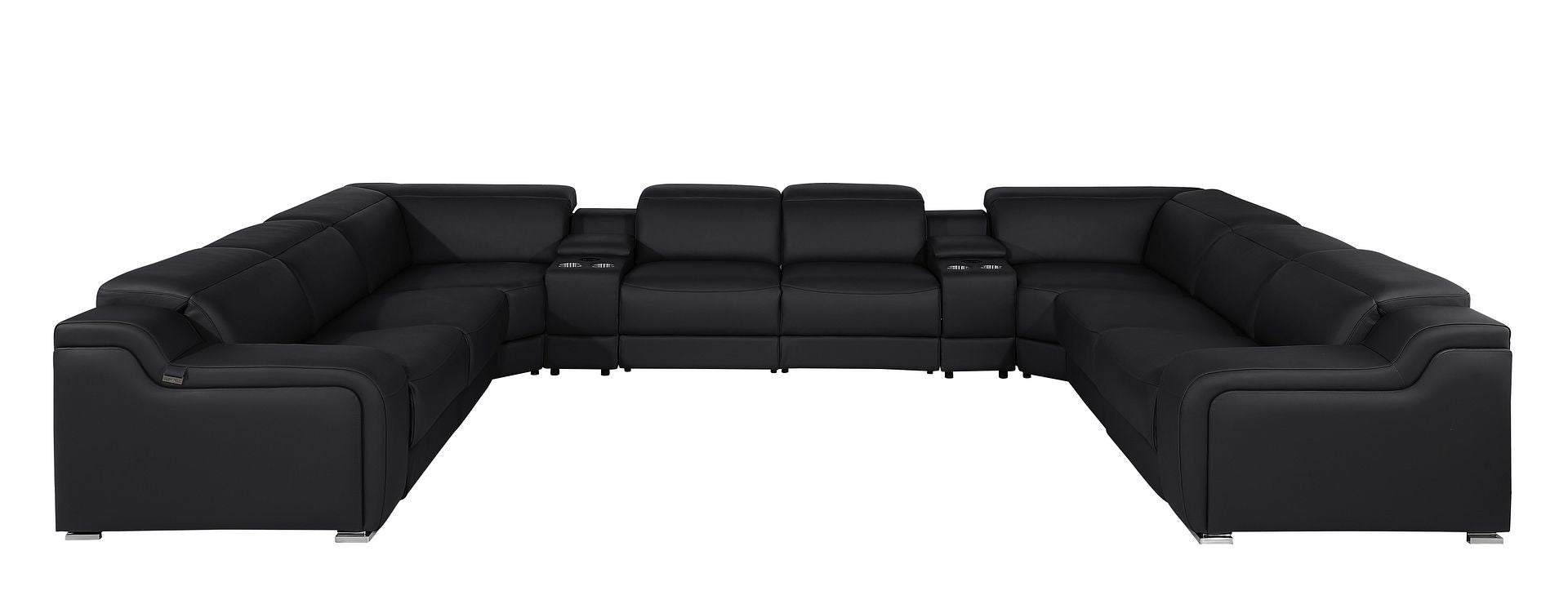 1116 Divanitalia 10-Piece U-Shaped Sectional Sofa in Top Grain Italian Leather with 4 Power Recliners & Power Headrests