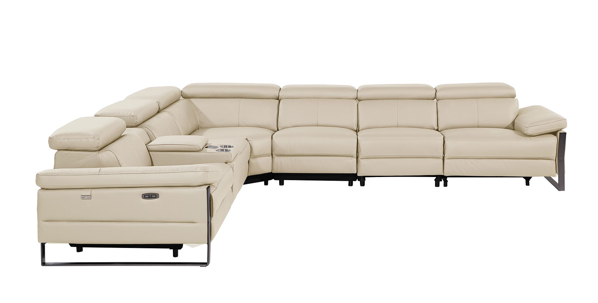1246 Divanitalia 7-Piece L-Shaped Modular Power Reclining Sectional Sofa with 4 Power Recliners and Power Headrests - Top Grain Italian Leather