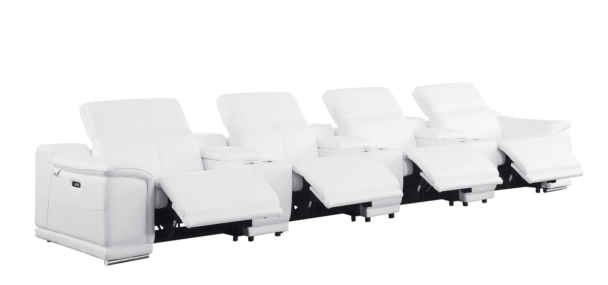9762 Divanitalia 7-Piece Modular Top Grain Italian Leather Power Reclining Sofa with 4 Power Recliners - White - SKU 9762-WHITE-S-7.4-HT - view 5