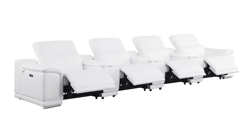 9762 Divanitalia 7-Piece Modular Top Grain Italian Leather Power Reclining Sofa with 4 Power Recliners