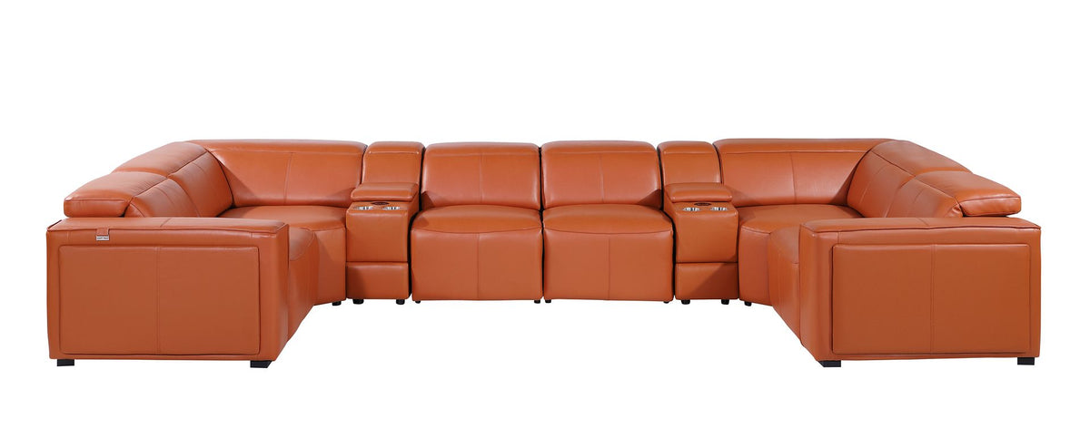 1224 Divanitalia 8-Piece U-Shaped Sectional Sofa in Top Grain Italian Leather with 2 Power Recliners & Power Headrests - Camel - SKU 1224-CAMEL-8PC-2PWR-U-SECTIONAL - view 3
