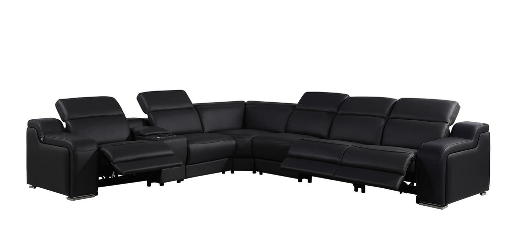 1116 Divanitalia 7-Piece L-Shaped Sectional Sofa in Top Grain Italian Leather with 3 Power Recliners & Power Headrests - Black - SKU 1116-BLACK-7PC-3PWR-SECTIONAL- GROUP - view 3