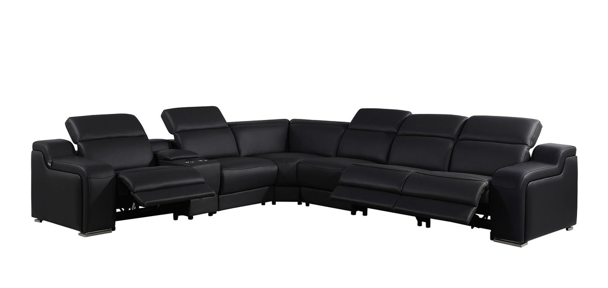 1116 Divanitalia 7-Piece L-Shaped Sectional Sofa in Top Grain Italian Leather with 3 Power Recliners & Power Headrests - Black - SKU 1116-BLACK-7PC-3PWR-SECTIONAL- GROUP - view 3