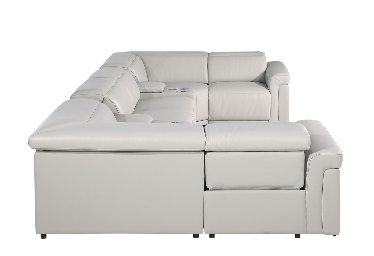 1126 Divanitalia 8-Piece U-Shaped Sectional Sofa in Top Grain Italian Leather with 2 Power Recliners & Power Headrests - Light Grey - SKU 1126-LT_GREY-8PC-2PWR-U-SECTIONAL-GROUP - view 6