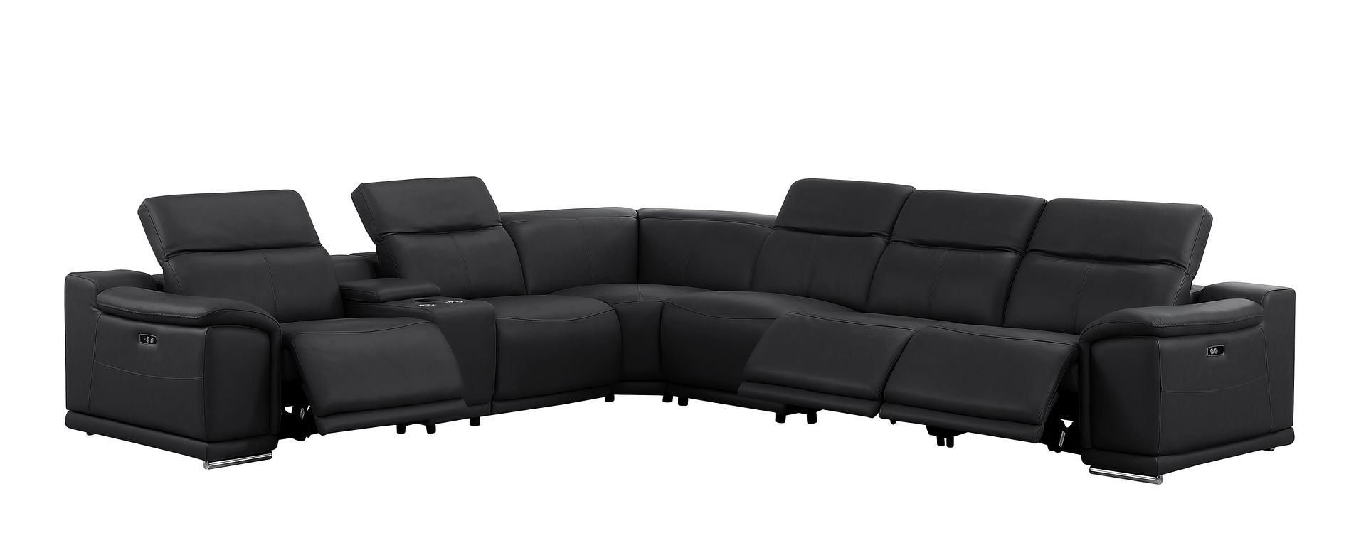 2679 7-Piece L-Shaped Power Reclining Sectional Sofa in Genuine Leather - 3 Recliners