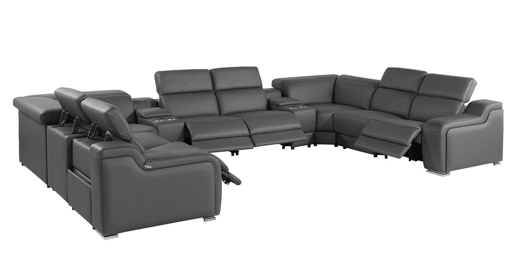 1116 Divanitalia 10-Piece U-Shaped Sectional Sofa in Top Grain Italian Leather with 4 Power Recliners & Power Headrests - Dark Grey - SKU 1116-DK_GREY-10PC-4PWR-U-SECTIONAL-GROUP - view 5