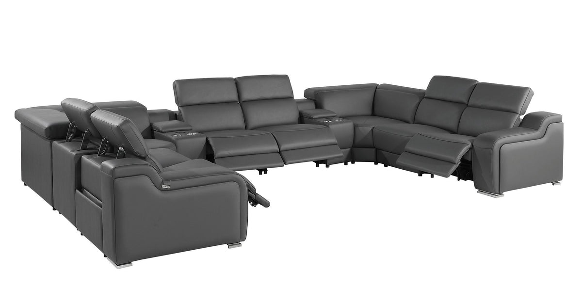 1116 Divanitalia 10-Piece U-Shaped Sectional Sofa in Top Grain Italian Leather with 4 Power Recliners & Power Headrests - Dark Grey - SKU 1116-DK_GREY-10PC-4PWR-U-SECTIONAL-GROUP - view 5