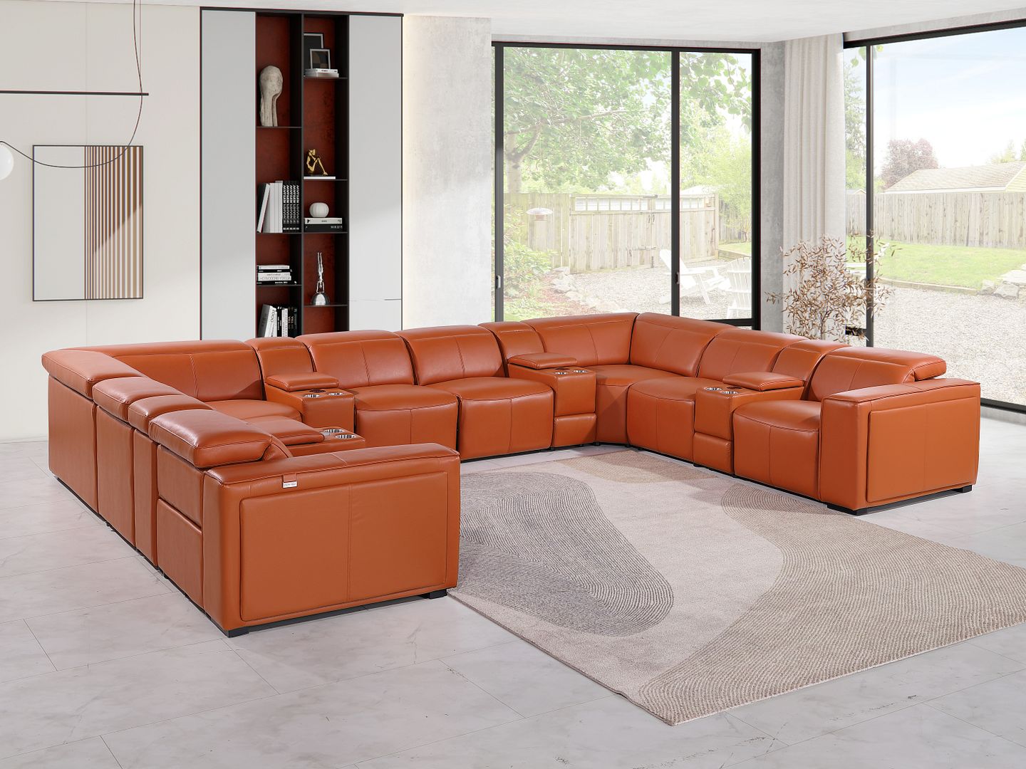 1224 Divanitalia 12-Piece U-Shaped Sectional Sofa in Top Grain Italian Leather with 4 Power Recliners & Power Headrests - Camel
