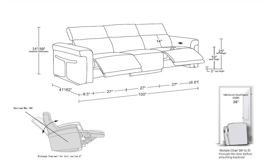 1126 Divanitalia 3-Piece Modular Power Reclining Sofa in Top Grain Italian Leather with 2 Power Recliners & Power Headrests