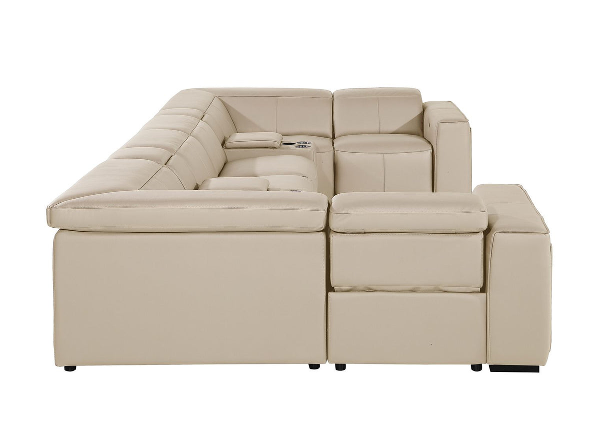 1224 Divanitalia 8-Piece U-Shaped Sectional Sofa in Top Grain Italian Leather with 2 Power Recliners & Power Headrests - Beige - SKU 1224-BEIGE-8PC-2PWR-U-SECTIONAL - view 6