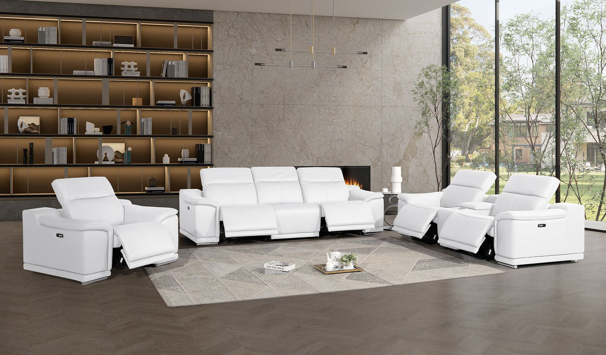 2679 Power Reclining Sofa, Console Loveseat & Chair Set in Genuine Leather - 5 Recliners - White - SKU 2679-WHITE-7.5-HT-3PC - view 2