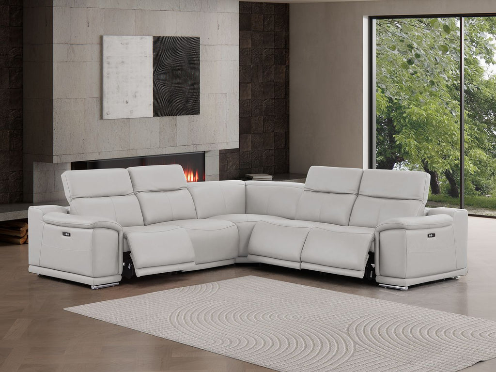 2679 5-Piece L-Shaped Power Reclining Sectional Sofa in Genuine Leather - 3 Recliners
