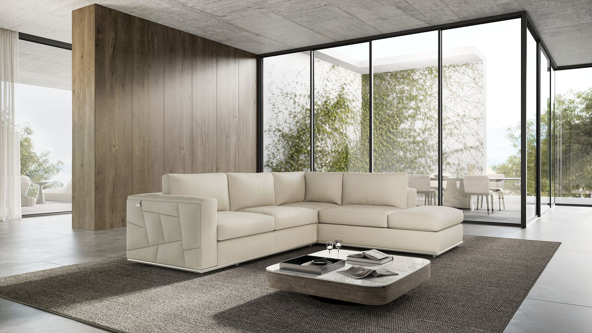998 Divanitalia Cream Right Arm Facing Sectional Sofa in Top-grain Italian Leather - Beige - SKU 998-Sectional-RAF-CHAISE-CREAM