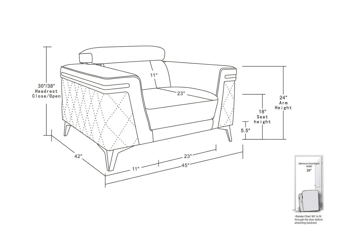 1140 Divanitalia Chair with Adjustable Headrest in Top-grain Italian Leather - Dark Grey - SKU 1140-DK-GREY-CH - view 12
