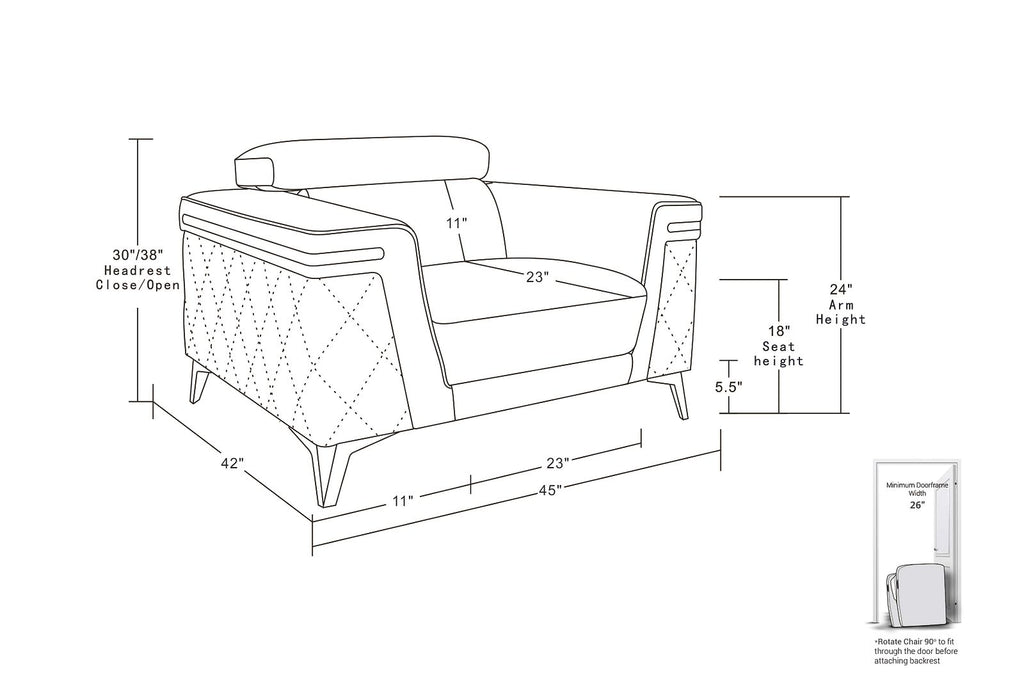 1140 Divanitalia Chair with Adjustable Headrest in Top-grain Italian Leather