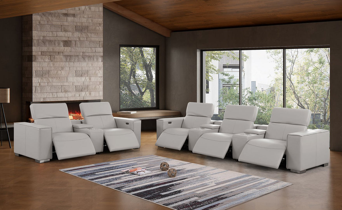 1208 Modular Leather Sofa & Loveseat with 6 Recliners and Power Headrests - Light Grey - SKU 1208-LT-GREY-8.5-HT - view 2