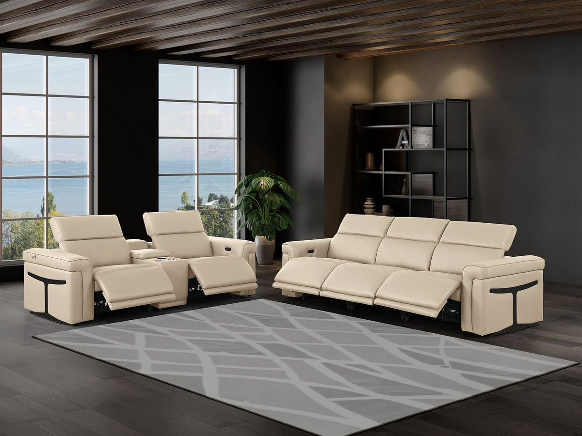 1126 Divanitalia 6-Piece Modular Power Reclining Sofa and Console Loveseat Set in Top Grain Italian Leather with 5 Power Recliners & Power Headrests - Beige - SKU 1126-BEIGE-6.5-HT - view 2