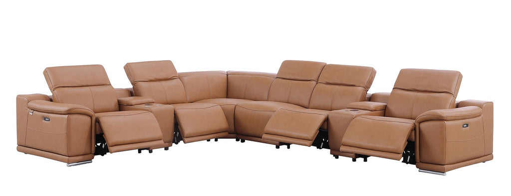 9762 Divanitalia 8-Piece L-Shaped Top Grain Italian Leather Sectional Sofa with 4 Power Recliners