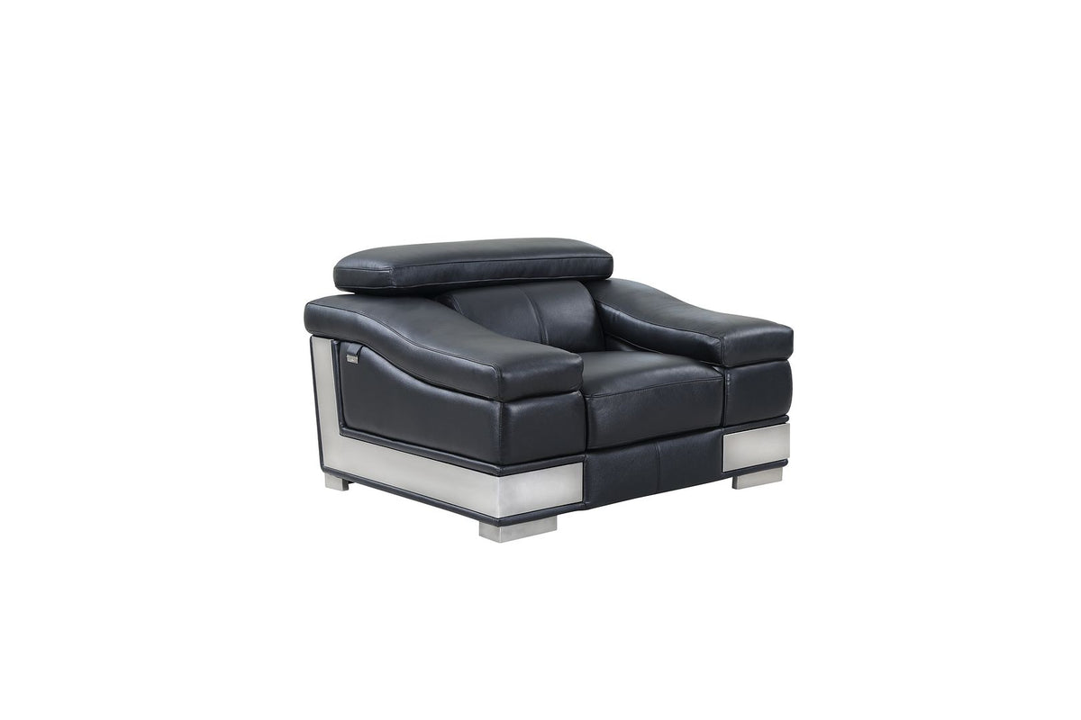 415 Divanitalia 3-Piece Sofa Set with Adjustable Headrest in Top-grain Italian Leather - Black - SKU 415- BLACK 3PC (S/L/CH) - GROUP - view 8