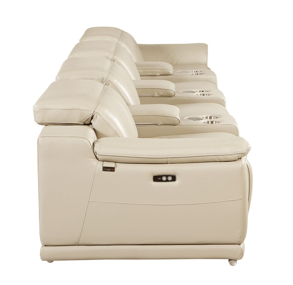 9762 Divanitalia 7-Piece Modular Top Grain Italian Leather Power Reclining Sofa with 4 Power Recliners