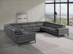 1246 Divanitalia 8-Piece U-Shaped Modular Power Reclining Sectional Sofa with 4 Power Recliners and Power Headrests - Top Grain Italian Leather - Dark Grey
