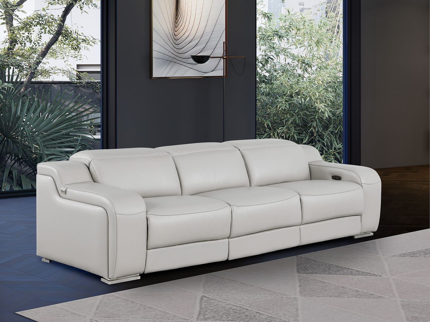 1116 Divanitalia 3-Piece Modular Power Reclining Sofa in Top Grain Italian Leather with 3 Power Recliners & Power Headrests - Light Grey