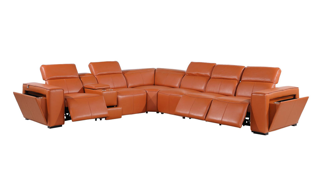 1224 Divanitalia 7-Piece L-Shaped Sectional Sofa in Top Grain Italian Leather with 3 Power Recliners & Power Headrests - Camel - SKU 1224-CAMEL-7PC-3PWR-SECTIONAL - view 4