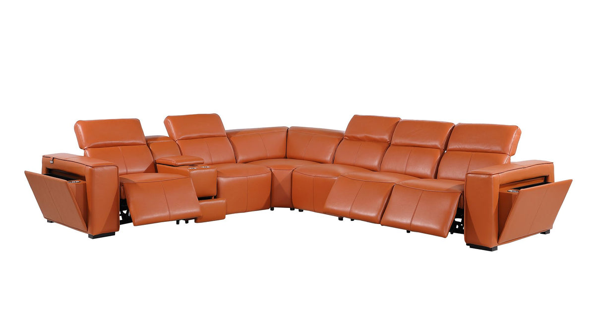 1224 Divanitalia 7-Piece L-Shaped Sectional Sofa in Top Grain Italian Leather with 3 Power Recliners & Power Headrests - Camel - SKU 1224-CAMEL-7PC-3PWR-SECTIONAL - view 4