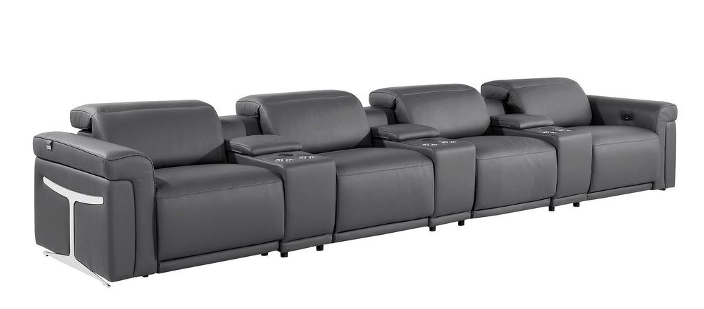 1126 Divanitalia 7-Piece Modular Power Reclining Sofa in Top Grain Italian Leather with 4 Power Recliners & Power Headrests - Dark Grey - SKU 1126-DK_GREY-7.4-HT - view 4