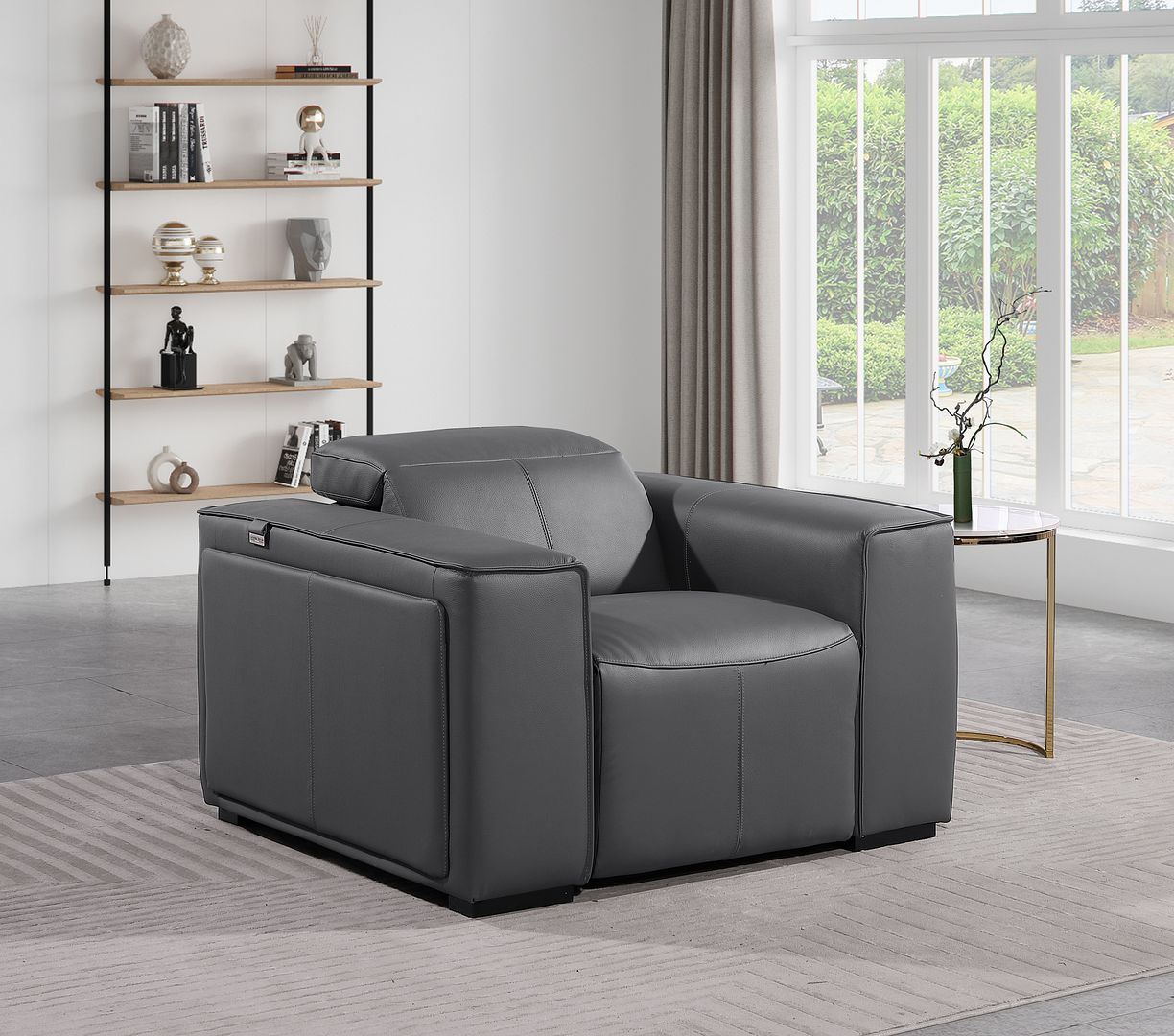 1126 Divanitalia Top Grain Italian Leather Power Reclining Chair with Power Headrests - Dark Grey