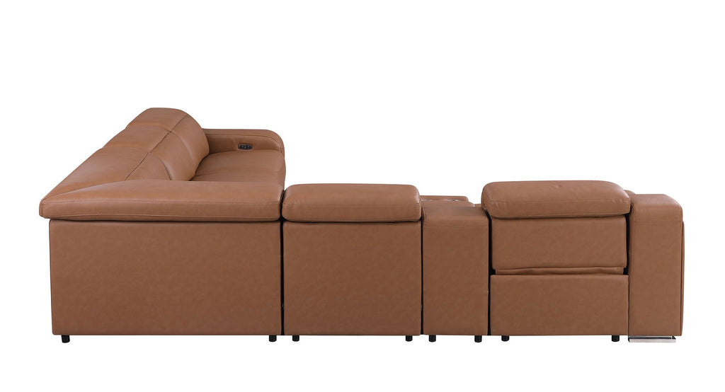 1116 Divanitalia 6-Piece L-Shaped Sectional Sofa in Top Grain Italian Leather with 3 Power Recliners & Power Headrests - Cognac - SKU 1116-COGNAC-6PC-3PWR-SECTIONAL- GROUP - view 6