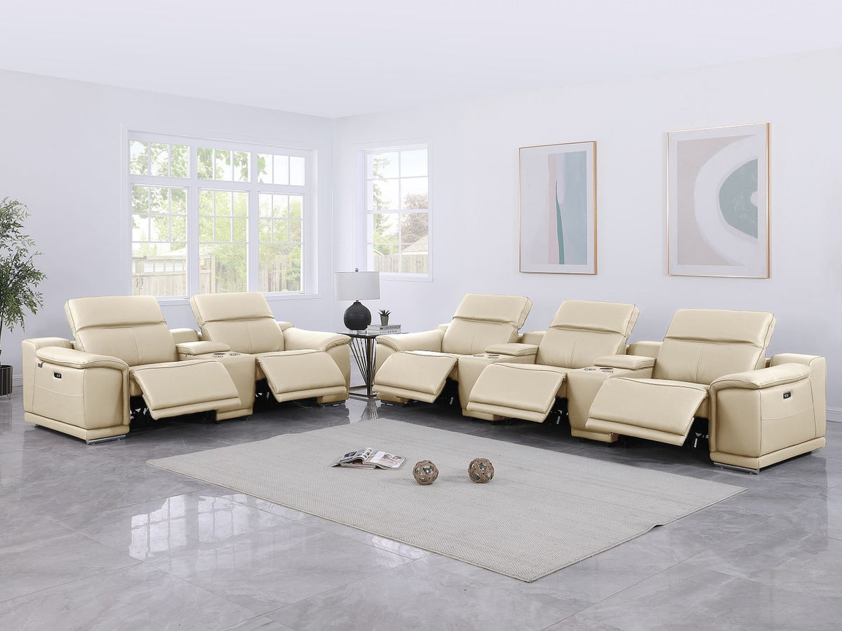 9762 Divanitalia 8-Piece Modular Power Reclining Sofa and Console Loveseat Set with Top Grain Italian Leather - Beige - SKU 9762-BEIGE-8.5-HT - view 2