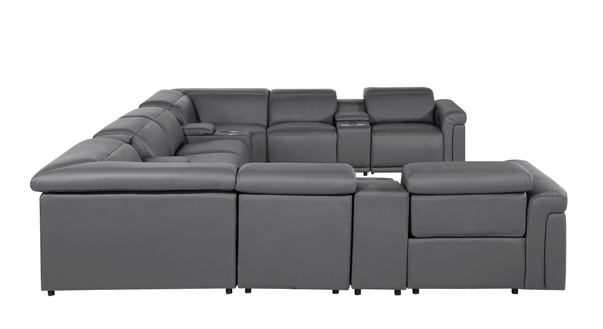 1126 Divanitalia 12-Piece U-Shaped Sectional Sofa in Top Grain Italian Leather with 4 Power Recliners & Power Headrests - Dark Grey - SKU 1126-DK_GREY-12PC-4PWR-U-SECTIONAL-GROUP - view 6