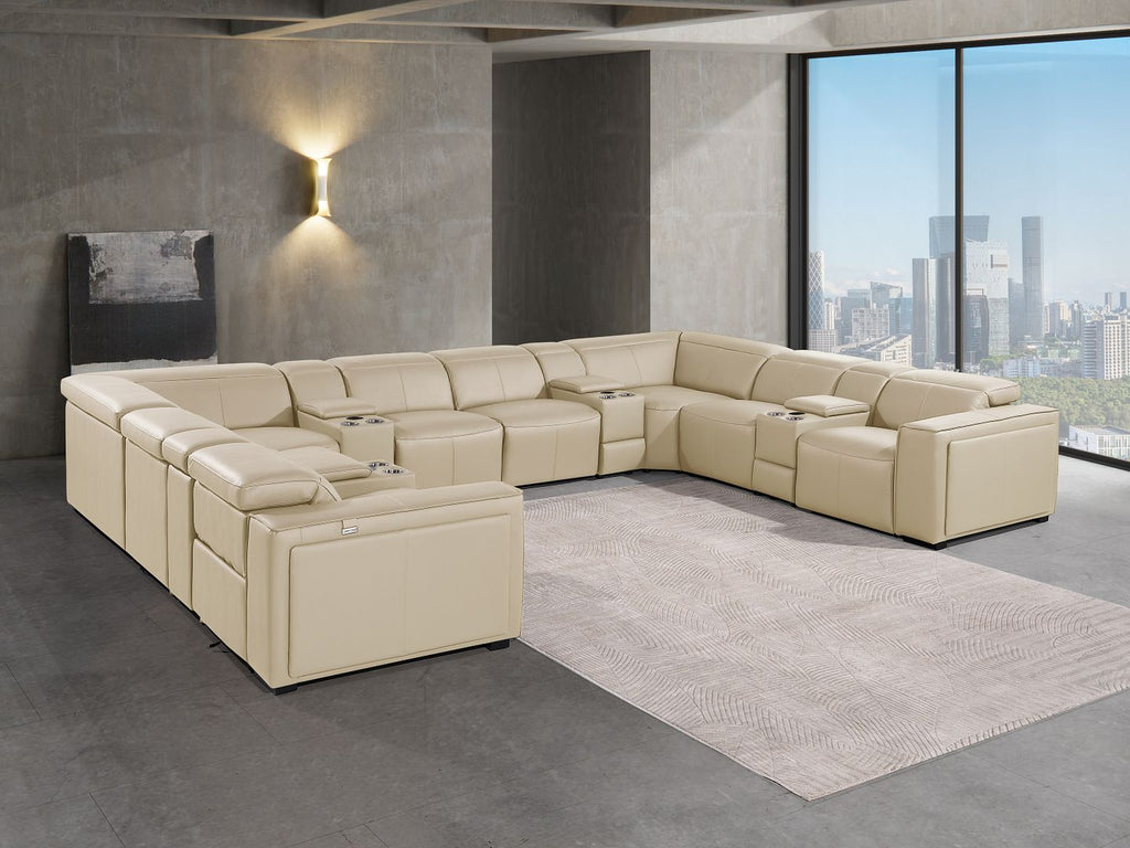 1224 Divanitalia 12-Piece U-Shaped Sectional Sofa in Top Grain Italian Leather with 4 Power Recliners & Power Headrests - Beige
