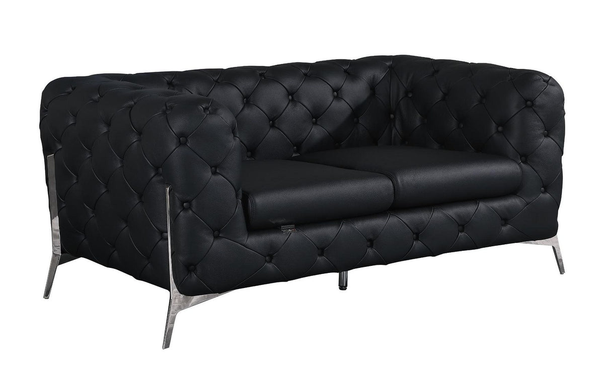 970 Divanitalia 3-Piece Sofa Set in Top-grain Italian Leather - Black - SKU 970- BLACK 3PC (S/L/CH) - GROUP - view 3