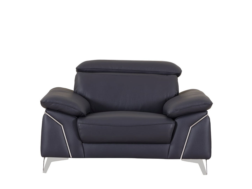727 Divanitalia Chair with Adjustable Headrest in Top-grain Italian Leather - Navy - SKU 727-CH-NAVY