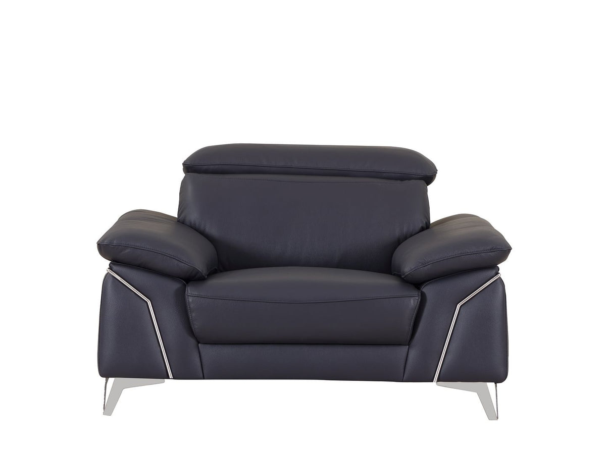 727 Divanitalia Chair with Adjustable Headrest in Top-grain Italian Leather - Navy - SKU 727-CH-NAVY
