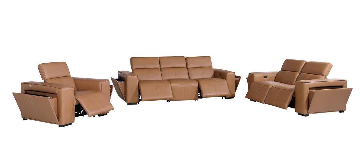 1224 Divanitalia 6-Piece Modular Power Reclining Sofa, Loveseat & Chair Set in Top Grain Italian Leather with 5 Power Recliners & Power Headrests - Cognac - SKU 1224-COGNAC-6.5-HT-3PC - view 4