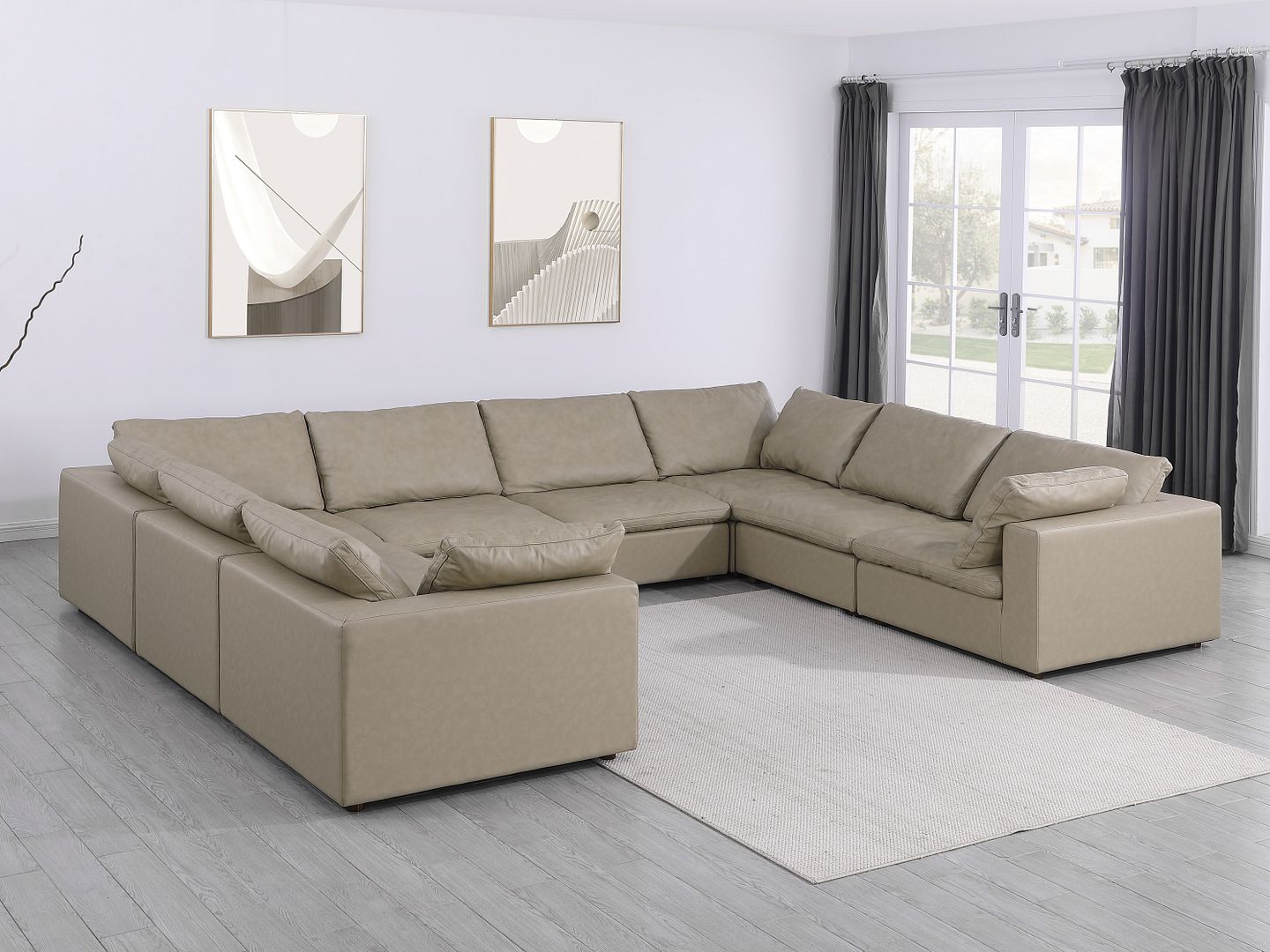 1100 Divanitalia 8-Piece U-Shaped Sectional Sofa in Top-grain Italian Leather - Beige