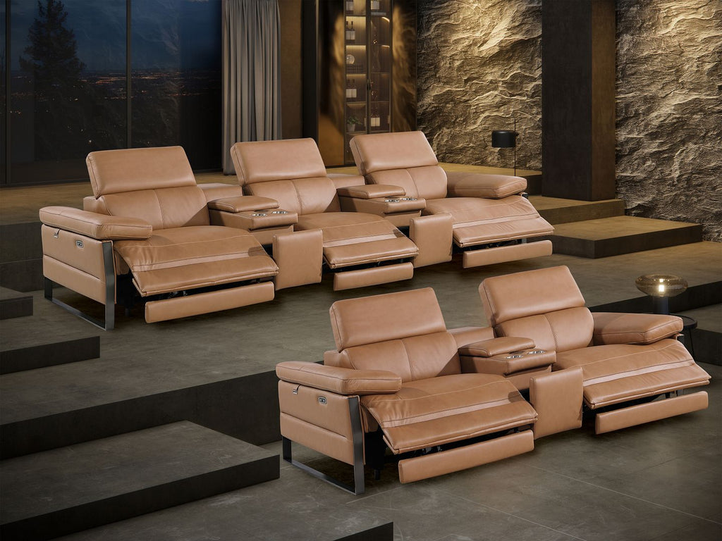 1246 Divanitalia Modular Power Reclining Dual Console Sofa and Console Loveseat Set with Power Headrests - Top Grain Italian Leather - Cognac - SKU 1246-COGNAC-8.5-HT-2PC - view 3