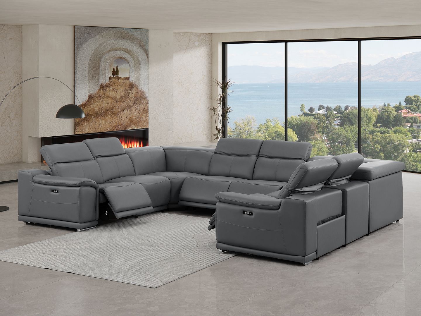 2679 8-Piece U-Shaped Power Reclining Sectional Sofa in Genuine Leather - 4 Recliners
