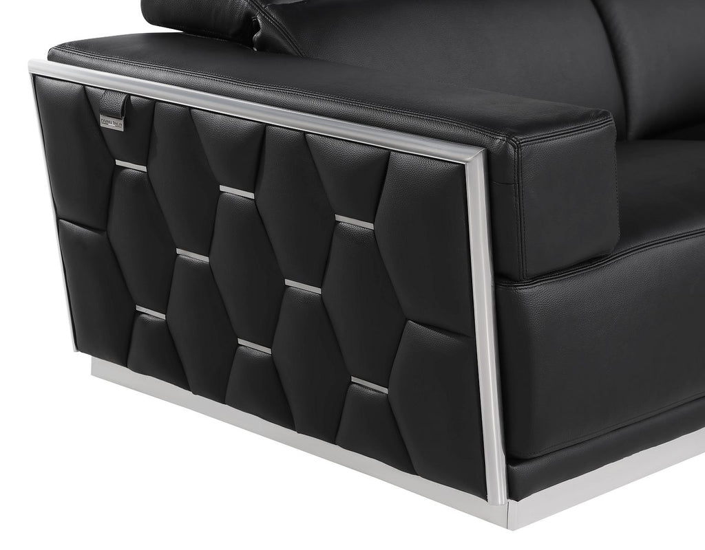 1111 Divanitalia 2-Piece Sofa Set with Adjustable Headrest in Top-grain Italian Leather - Black - SKU 1111-BLACK-2PC - view 10