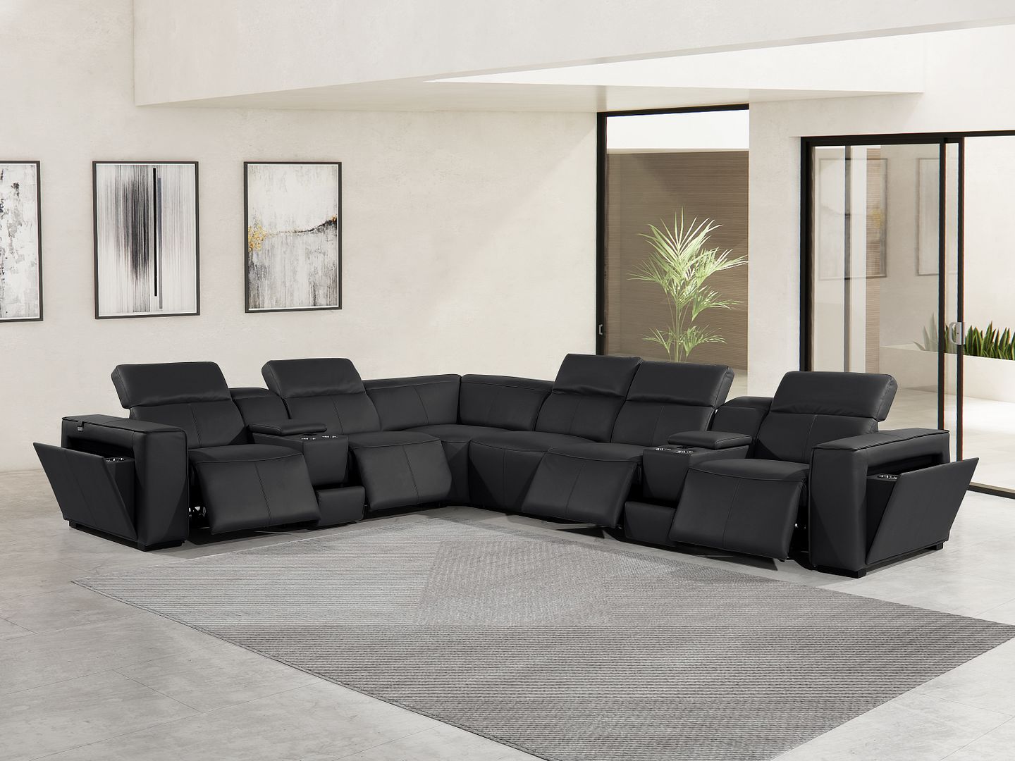 1224 Divanitalia 8-Piece U-Shaped Sectional Sofa in Top Grain Italian Leather with 4 Power Recliners & Power Headrests