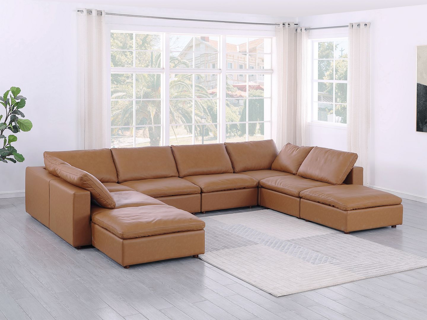 1100 Divanitalia Top-grain Italian Leather 8-Piece Sectional Sofa with Chaise - Cognac