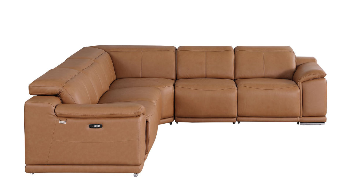 9762 Divanitalia 5-Piece L-Shaped Top Grain Italian Leather Sectional Sofa with 3 Power Recliners - Cognac - SKU 9762-COGNAC-5PC-3PWR-SECTIONAL-GROUP - view 6