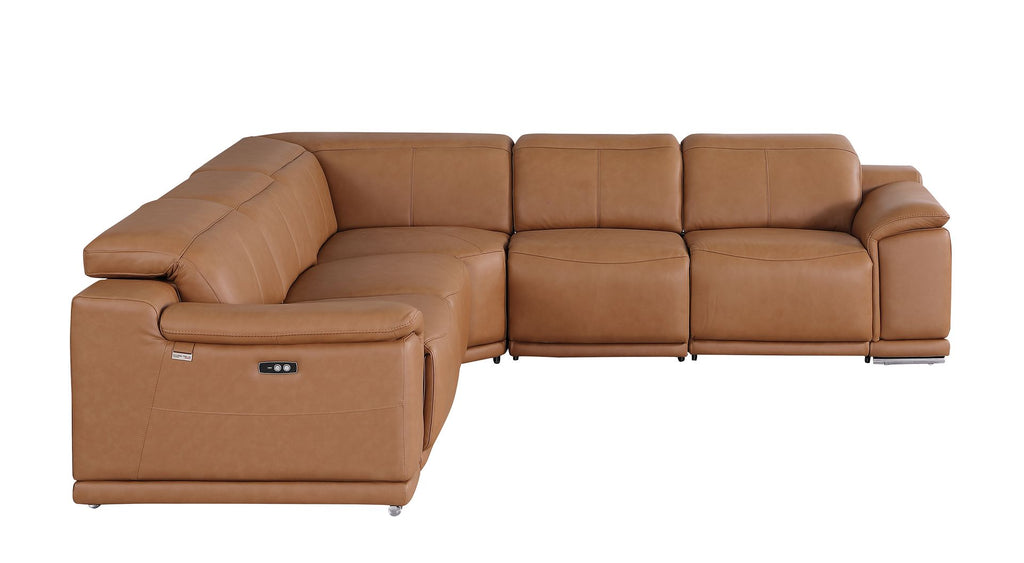 9762 Divanitalia 5-Piece L-Shaped Top Grain Italian Leather Sectional Sofa with 3 Power Recliners
