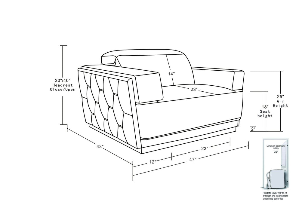 1111 Divanitalia Chair with Adjustable Headrest in Top-grain Italian Leather - White - SKU 1111-WHITE-CH - view 12