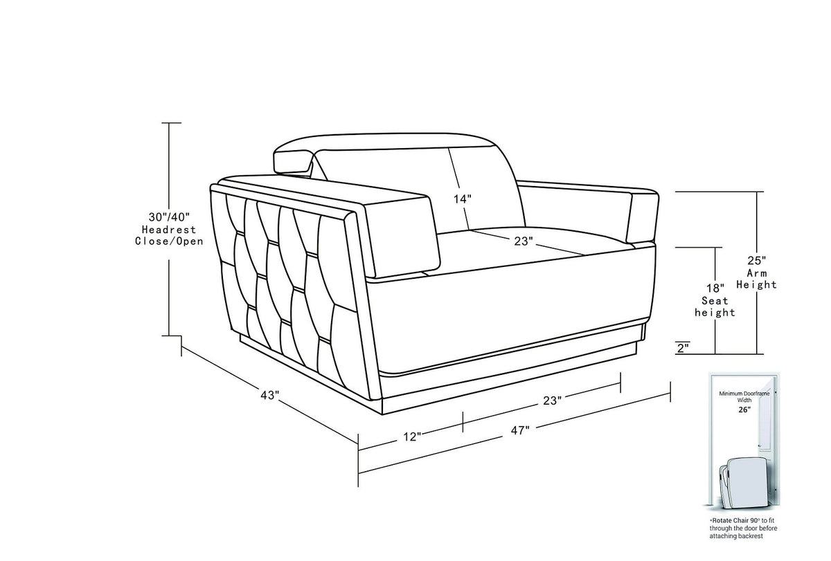 1111 Divanitalia Chair with Adjustable Headrest in Top-grain Italian Leather - White - SKU 1111-WHITE-CH - view 12